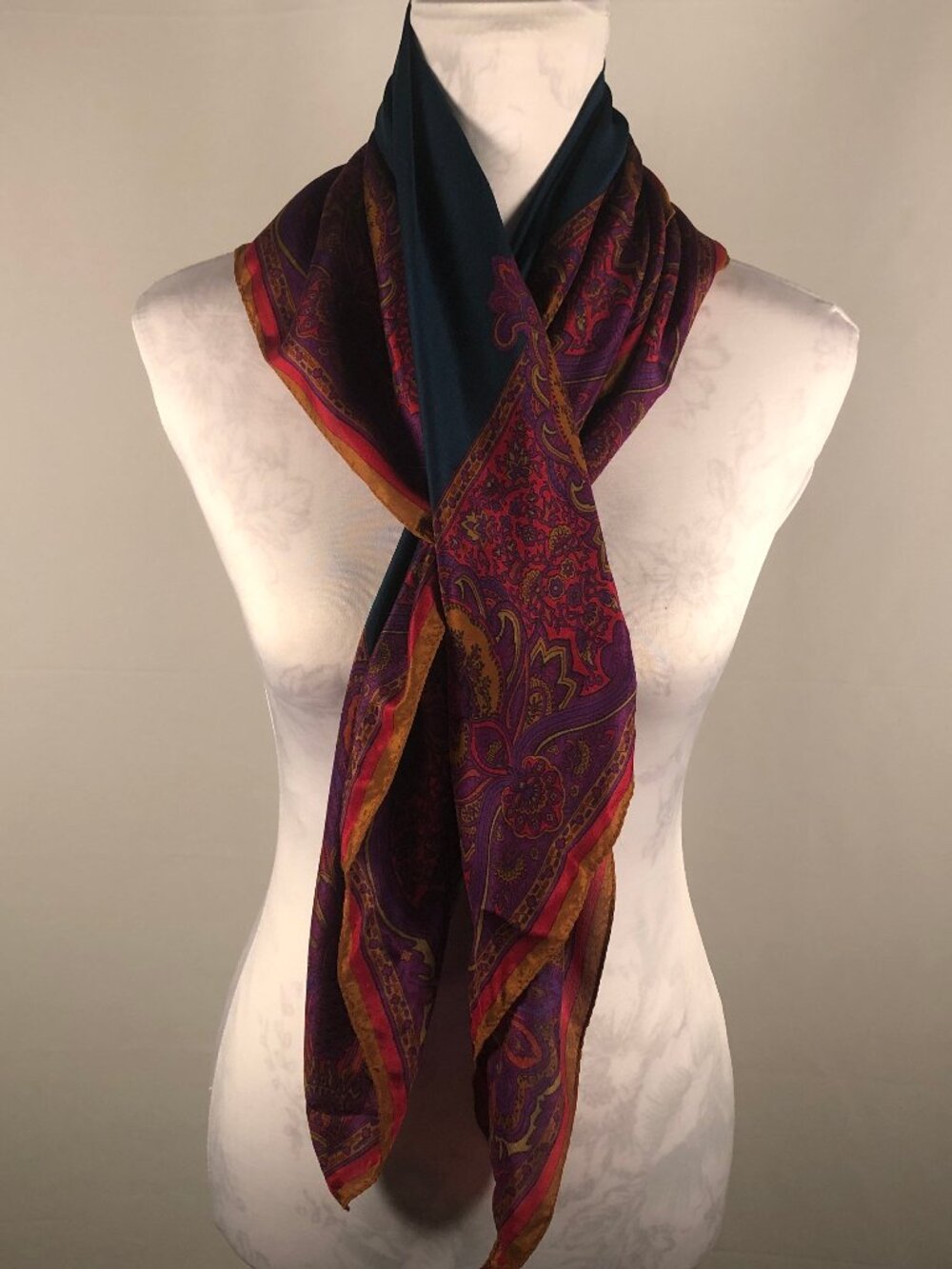 Vintage Anne Klein for Vera Companies Jewel Tone Silk Blend Scarf - Picture 6 of 14